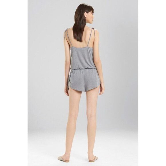 Josie Natori Heather Grey Floral Embroidery Romper - Picture 2 of 3